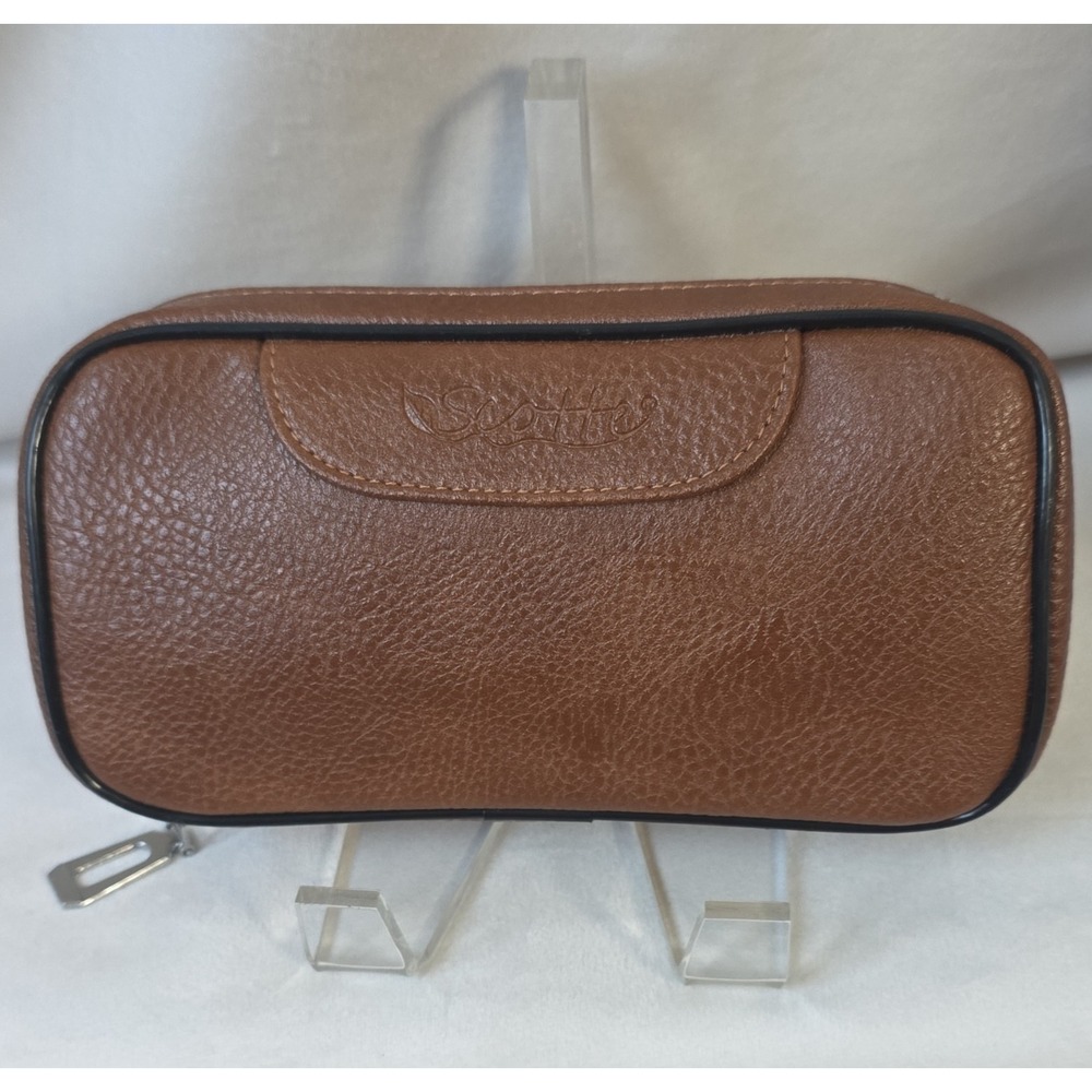 NWOT Scotte brown PU leather tobacco smoking pipe case with dual zipper closure
